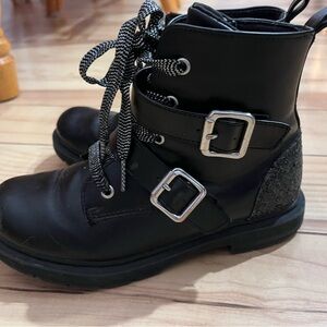 Black Kids Boots with Buckle Straps Size 3